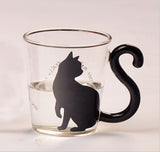 Cute Tail Black Cat Kitty Water Glass Cup