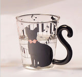 Cute Tail Black Cat Kitty Water Glass Cup