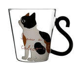 Cute Tail Black Cat Kitty Water Glass Cup
