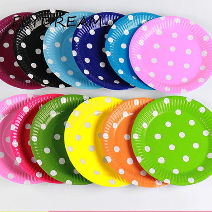 20pcs/set Polka Dot Round Paper Plates